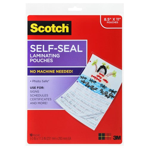 ‎Scotch Self-Sealing Laminating Pouches LS854-10G 9.0″ × 11.5″ × 0″ (231 mm × 293 mm) - Industrial Tool & Supply