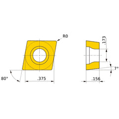 CCET 32.5 R-SN NX2525, 0 Corner Radius, 5/32″ Thick, 3/8″ Inscribed Circle, Turning Indexable Insert