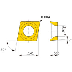 CCGT 03S101 L-F NX2525, 0.1 mm Corner Radius, 1.39 mm Thick, 3.57 mm Inscribed Circle, Turning Indexable Insert