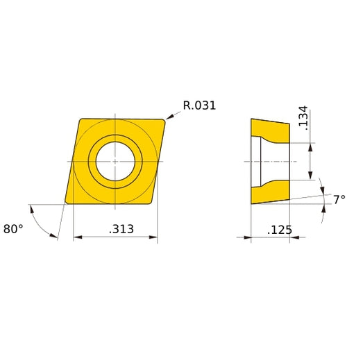 CCMT 2.522 standard US735, 0.8 mm Corner Radius, 3.18 mm Thick, 7.94 mm Inscribed Circle, Turning Indexable Insert