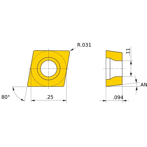 CCMW 21.52 flat_top MC5015, 0.8 mm Corner Radius, 2.38 mm Thick, 6.35 mm Inscribed Circle, Turning Indexable Insert