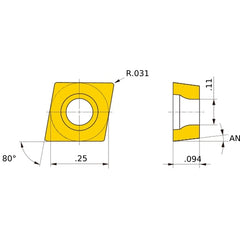 CCMW 21.52 flat_top MC5015, 0.8 mm Corner Radius, 2.38 mm Thick, 6.35 mm Inscribed Circle, Turning Indexable Insert