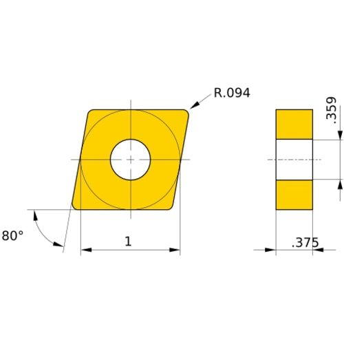 CNMM 866 HM MC6035, 3/32″ Corner Radius, 3/8″ Thick, 25.4 Inscribed Circle, Turning Indexable Insert