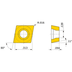 CPMH 2.51.51 MV AP25N, 0.4 mm Corner Radius, 2.38 mm Thick, 7.94 mm Inscribed Circle, Turning Indexable Insert