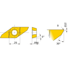CSVT 30 B VP15KZ, 2.38 mm Thick, 6.35 mm Inscribed Circle, Turning Indexable Insert