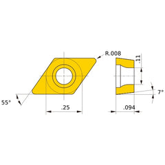 DCET 21.50.5 R-SR VP15TF, 0.2 mm Corner Radius, 2.38 mm Thick, 6.35 mm Inscribed Circle, Turning Indexable Insert