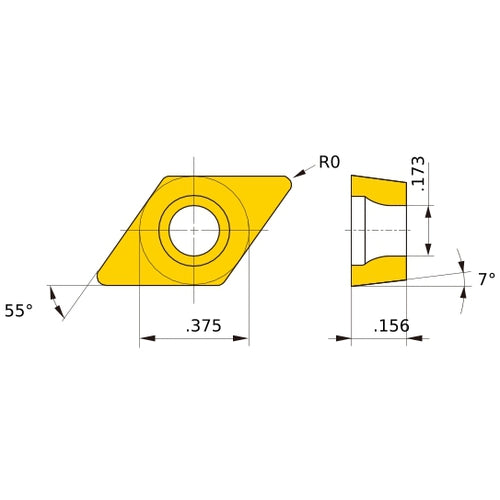 DCET 32.5 L-SN HTi10, 0 mm Corner Radius, 3.97 mm Thick, 9.525 mm Inscribed Circle, Turning Indexable Insert