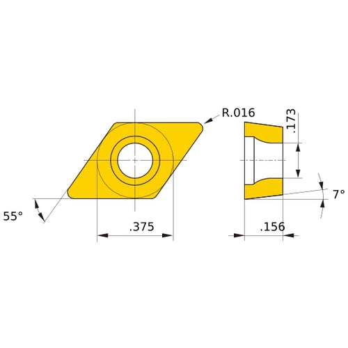 DCET 32.51 L-SN NX2525, 1/64″ Corner Radius, 5/32″ Thick, 3/8″ Inscribed Circle, Turning Indexable Insert