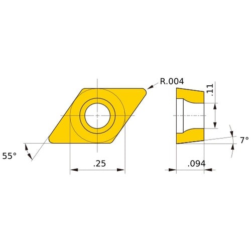 DCGT 21.50.2 R-SN VP15TF, 0.1 mm Corner Radius, 2.38 mm Thick, 6.35 mm Inscribed Circle, Turning Indexable Insert