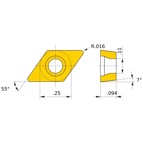 DCMT 21.51 MV NX3035, 0.4 mm Corner Radius, 2.38 mm Thick, 6.35 mm Inscribed Circle, Turning Indexable Insert