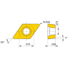 DCMT 32.51 FP NX2525, 0.4 mm Corner Radius, 3.97 mm Thick, 9.525 mm Inscribed Circle, Turning Indexable Insert