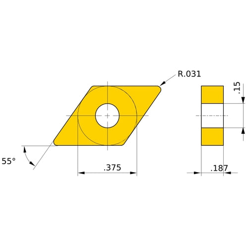 DNMG 332 LK MC5005, 1/32″ Corner Radius, 3/16″ Thick, 3/8″ Inscribed Circle, Turning Indexable Insert
