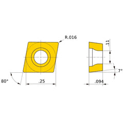 CCGB 21.51 flat_top MBC020, 1/64″ Corner Radius, 3/32″ Thick, 1/4″ Inscribed Circle, Turning Indexable Insert