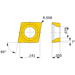 CCGW 03S102 flat_top BC8105, 0.2 mm Corner Radius, 1.39 mm Thick, 3.57 mm Inscribed Circle, Turning Indexable Insert
