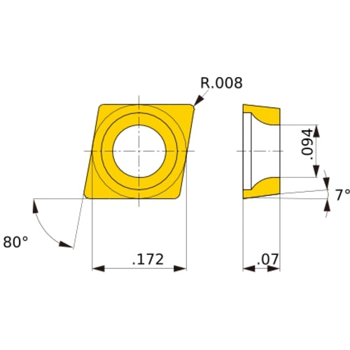 CCGW 04T002 flat_top MB8025, 0.2 mm Corner Radius, 1.79 mm Thick, 4.37 mm Inscribed Circle, Turning Indexable Insert