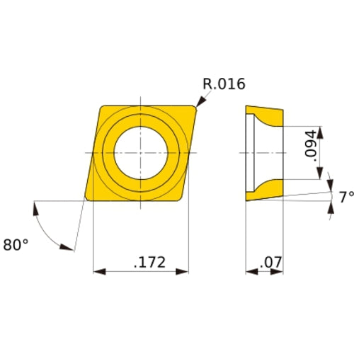 CCGW 04T004 flat_top BC8110, 0.4 mm Corner Radius, 1.79 mm Thick, 4.37 mm Inscribed Circle, Turning Indexable Insert