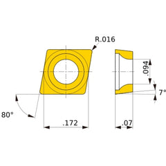 CCGW 04T004 flat_top BC8105, 0.4 mm Corner Radius, 1.79 mm Thick, 4.37 mm Inscribed Circle, Turning Indexable Insert