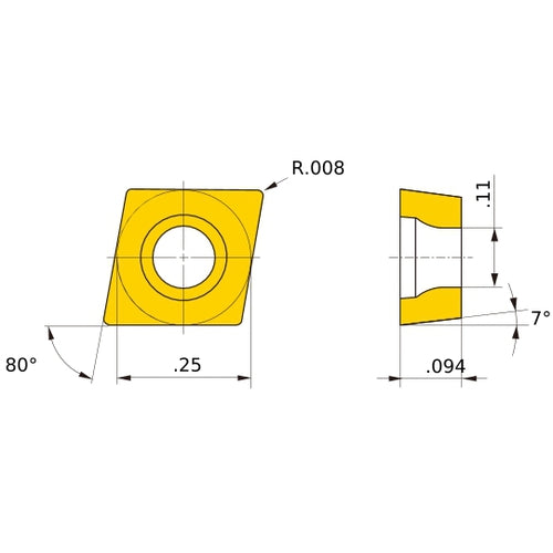CCGW 21.50.5 flat_top MB730, 0.2 mm Corner Radius, 2.38 mm Thick, 6.35 mm Inscribed Circle, Turning Indexable Insert