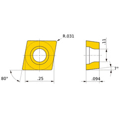 CCGW 21.52 flat_top MB730, 0.8 mm Corner Radius, 2.38 mm Thick, 6.35 mm Inscribed Circle, Turning Indexable Insert