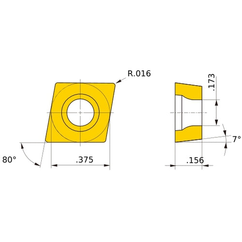 CCGW 32.51 flat_top BC8120, 1/64″ Corner Radius, 5/32″ Thick, 3/8″ Inscribed Circle, Turning Indexable Insert