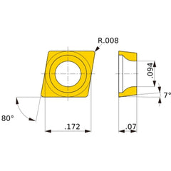 CCMW 04T002 flat_top MD220, 0.2 mm Corner Radius, 1.79 mm Thick, 4.37 mm Inscribed Circle, Turning Indexable Insert