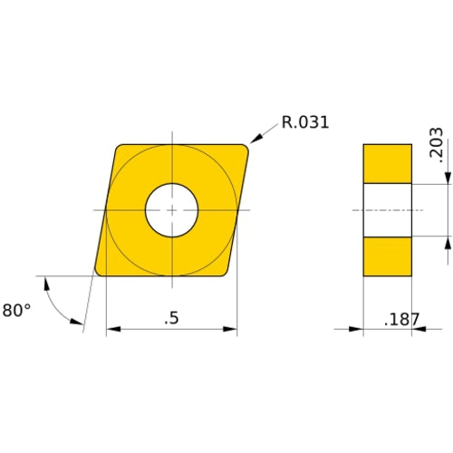 CNGA 432 flat_top BC8120, 1/32″ Corner Radius, 3/16″ Thick, 1/2″ Inscribed Circle, Turning Indexable Insert