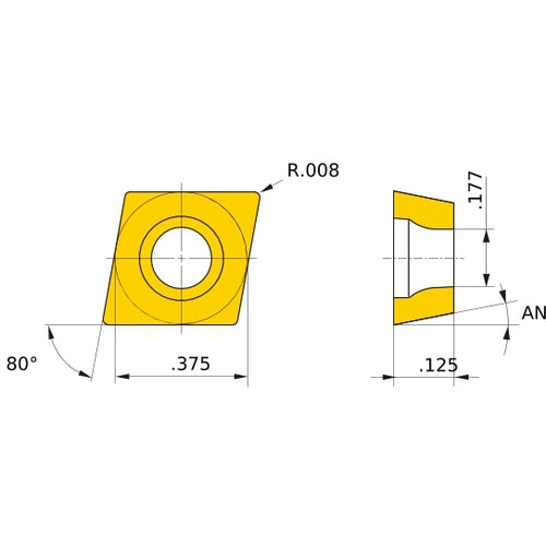 CPGB 320.5 flat_top BC8105, 0.2 mm Corner Radius, 3.18 mm Thick, 9.525 mm Inscribed Circle, Turning Indexable Insert