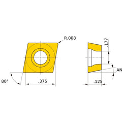 CPGB 320.5 flat_top BC8110, 0.2 mm Corner Radius, 3.18 mm Thick, 9.525 mm Inscribed Circle, Turning Indexable Insert