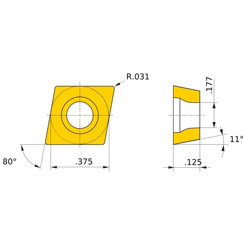 CPGB 322 flat_top BC8105, 0.8 mm Corner Radius, 3.18 mm Thick, 9.525 mm Inscribed Circle, Turning Indexable Insert