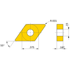 DNGA 332 flat_top BC8130, 0.8 mm Corner Radius, 4.76 mm Thick, 9.525 mm Inscribed Circle, Turning Indexable Insert