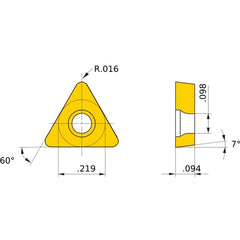 TCGW 1.81.51 flat_top BC8110, 1/64″ Corner Radius, 3/32″ Thick, 7/32″ Inscribed Circle, Turning Indexable Insert