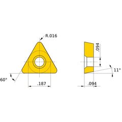TPGB 1.51.51 flat_top MBC020, 0.4 mm Corner Radius, 2.38 mm Thick, 4.76 mm Inscribed Circle, Turning Indexable Insert