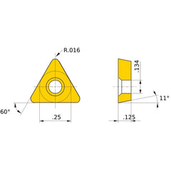TPGB 221 flat_top MB4020, 0.4 mm Corner Radius, 3.18 mm Thick, 6.35 mm Inscribed Circle, Turning Indexable Insert