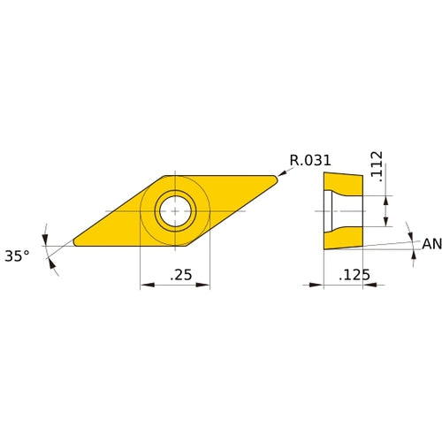 VBGW 222 flat_top BC8130, 0.8 mm Corner Radius, 3.18 mm Thick, 6.35 mm Inscribed Circle, Turning Indexable Insert