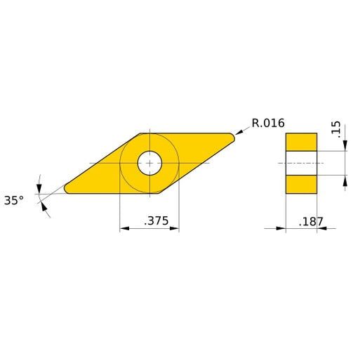 VNGA 331 flat_top MB4020, 0.4 mm Corner Radius, 4.76 mm Thick, 9.525 mm Inscribed Circle, Turning Indexable Insert