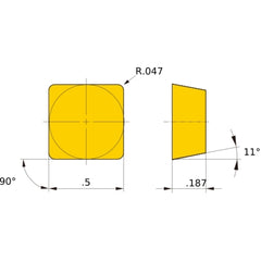 SPMN 433 flat_top UTi20T, 1.2 mm Corner Radius, 4.76 mm Thick, 12.7 mm Inscribed Circle, Turning Indexable Insert