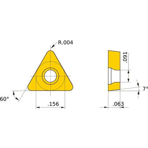 TCGT 1.210.2 L-F VP15TF, 0.1 mm Corner Radius, 1.59 mm Thick, 3.97 mm Inscribed Circle, Turning Indexable Insert
