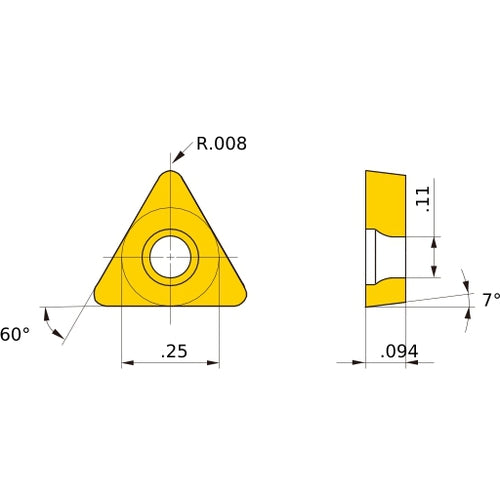 TCGT 21.50.5 FJ-P RT9005, 0.2 mm Corner Radius, 2.38 mm Thick, 6.35 mm Inscribed Circle, Turning Indexable Insert