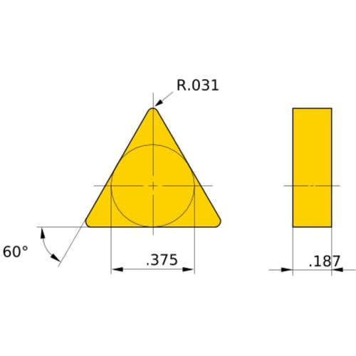 TNGN 332 flat_top MBS140, 0.8 mm Corner Radius, 4.76 mm Thick, 9.525 mm Inscribed Circle, Turning Indexable Insert