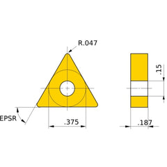 TNMX 333 MW MC5005, 1.2 mm Corner Radius, 4.76 mm Thick, 9.525 mm Inscribed Circle, Turning Indexable Insert