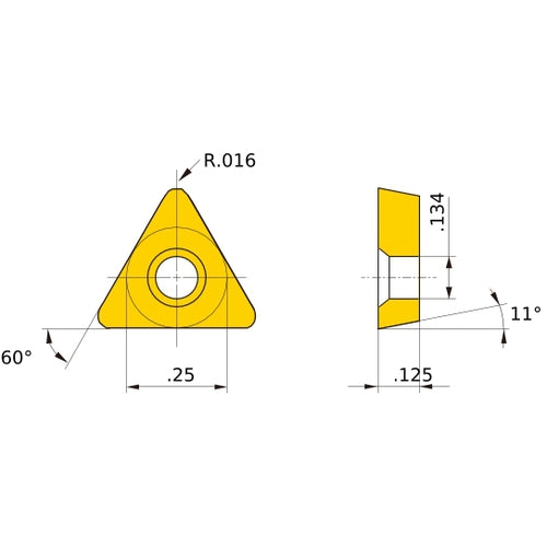 TPGH 221 R-FS HTi10, 0.4 mm Corner Radius, 3.18 mm Thick, 6.35 mm Inscribed Circle, Turning Indexable Insert