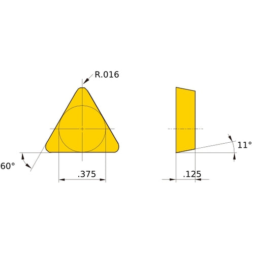 TPMN 321 flat_top MC5005, 0.4 mm Corner Radius, 3.18 mm Thick, 9.525 mm Inscribed Circle, Turning Indexable Insert