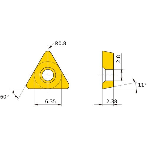 TPMT 21.52 SQ US735, 0.8 mm Corner Radius, 2.38 mm Thick, 6.35 mm Inscribed Circle, Turning Indexable Insert