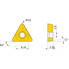 TPMT 21.52 SQ US735, 0.8 mm Corner Radius, 2.38 mm Thick, 6.35 mm Inscribed Circle, Turning Indexable Insert