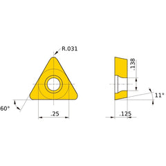 TPMX 222 standard MP3025, 0.8 mm Corner Radius, 3.18 mm Thick, 6.35 mm Inscribed Circle, Turning Indexable Insert