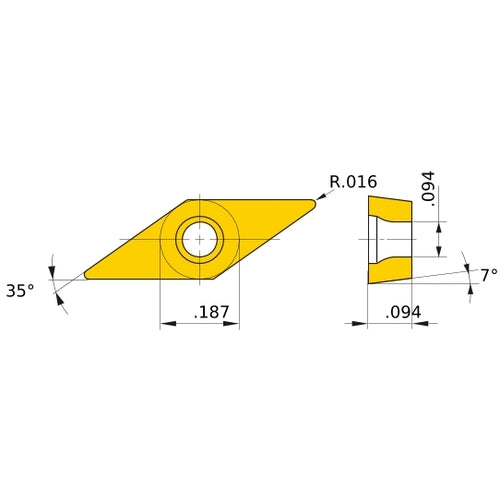 VCMT 1.51.51 MV NX3035, 0.4 mm Corner Radius, 2.38 mm Thick, 4.76 mm Inscribed Circle, Turning Indexable Insert