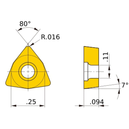 WCMT 21.51 standard UE6110, 0.4 mm Corner Radius, 2.38 mm Thick, 6.35 mm Inscribed Circle, Turning Indexable Insert