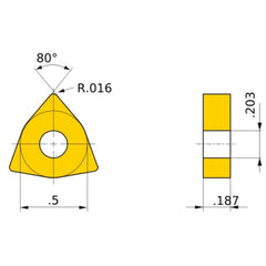 WNMA 431 flat_top UC5115, 0.4 mm Corner Radius, 4.76 mm Thick, 12.7 mm Inscribed Circle, Turning Indexable Insert
