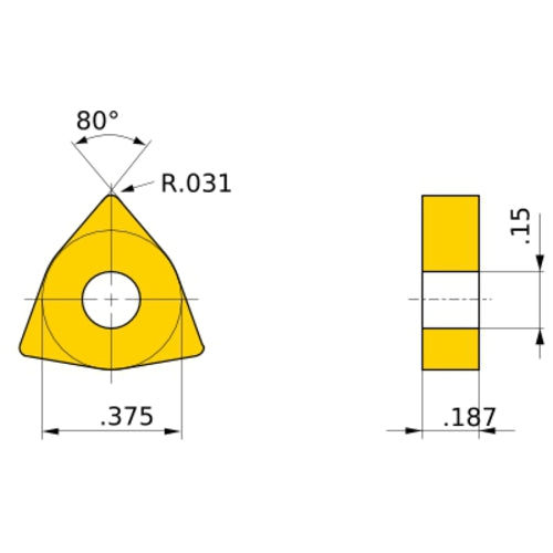 WNMG 332 MW UE6105, 0.8 mm Corner Radius, 4.76 mm Thick, 9.525 mm Inscribed Circle, Turning Indexable Insert