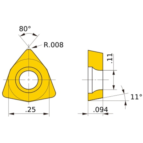 WPMT 21.50.5 MV MC6025, 0.2 mm Corner Radius, 2.38 mm Thick, 6.35 mm Inscribed Circle, Turning Indexable Insert